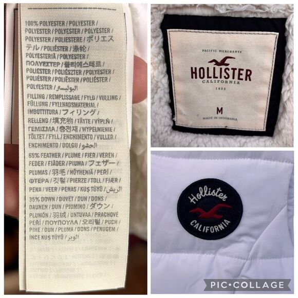Hollister California White Puff Vest Women Size Medium Sherpa Lined Feather Down - Picture 8 of 8